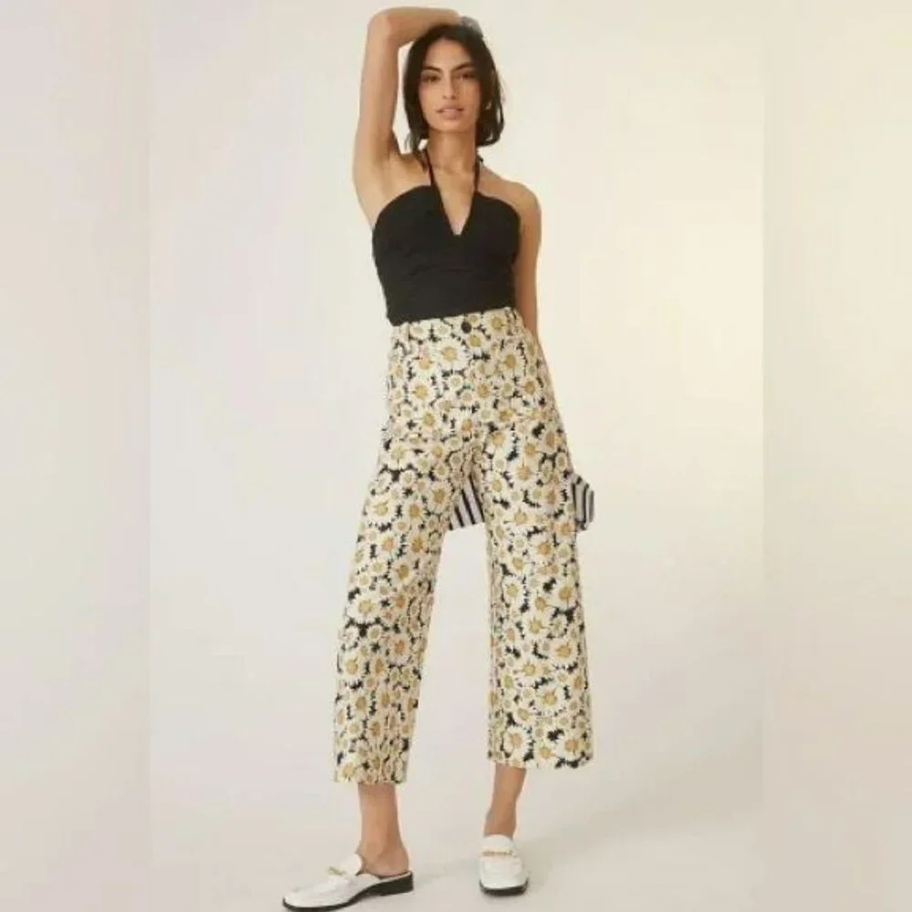 Anthropologie | Maeve Colette Cropped Wide Pants | Daisy Pattern | Size 30 - Picture 2 of 8